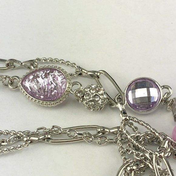 Kohls Metal Necklace Long Double Strand Chain Silver Tone Lavender Beads - Picture 3 of 4
